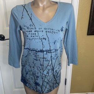 CAbi Blue 3/4 Sleeve V Neck Statement Too - M